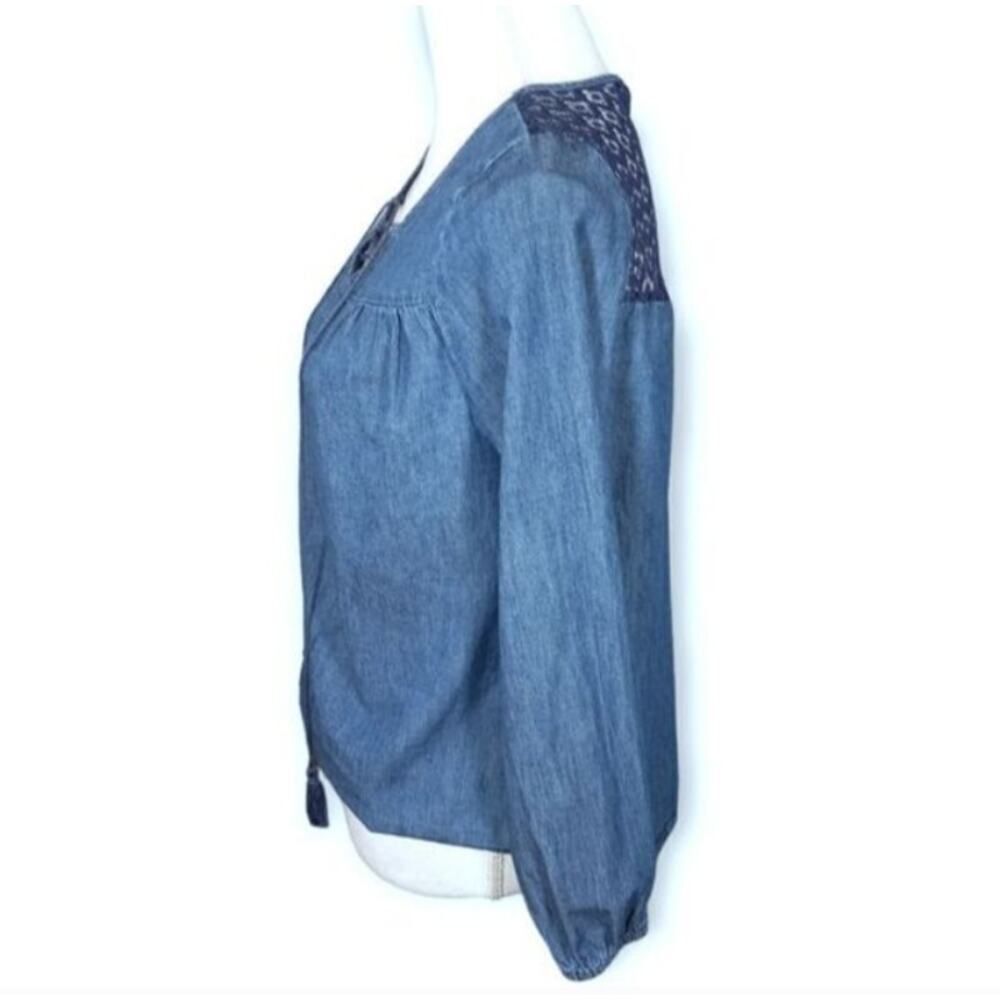 FADDED GLORY DENIM BLUE LACE UP PEASANT  TOP SZ.S EUC. - Picture 4 of 7